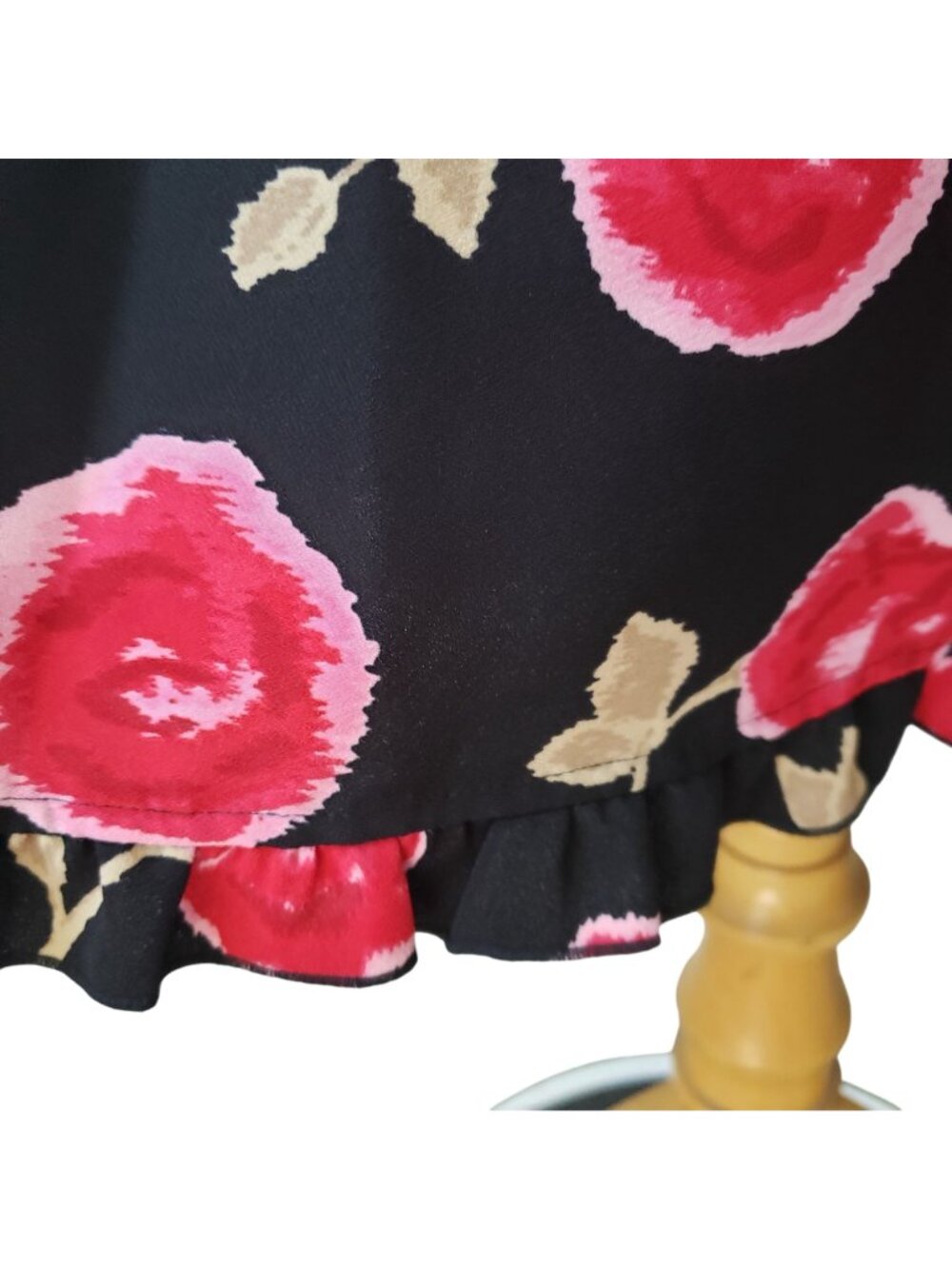 Kate Spade Black Pink Rose Floral Midi Ruffle Hem Dress Modest Career Feminine - Picture 10 of 14